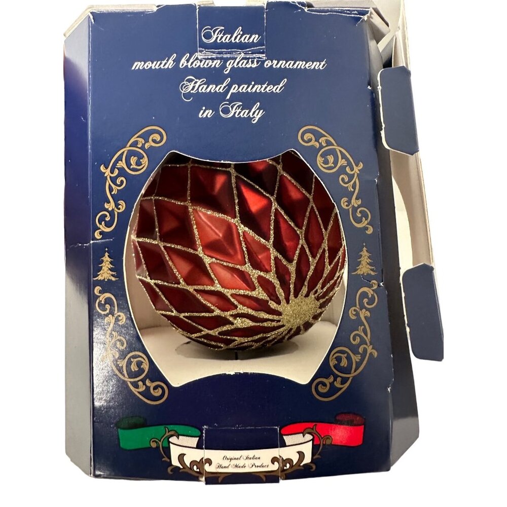 Italian Mouth Blown Glass Ornament Hand Painted In Italy